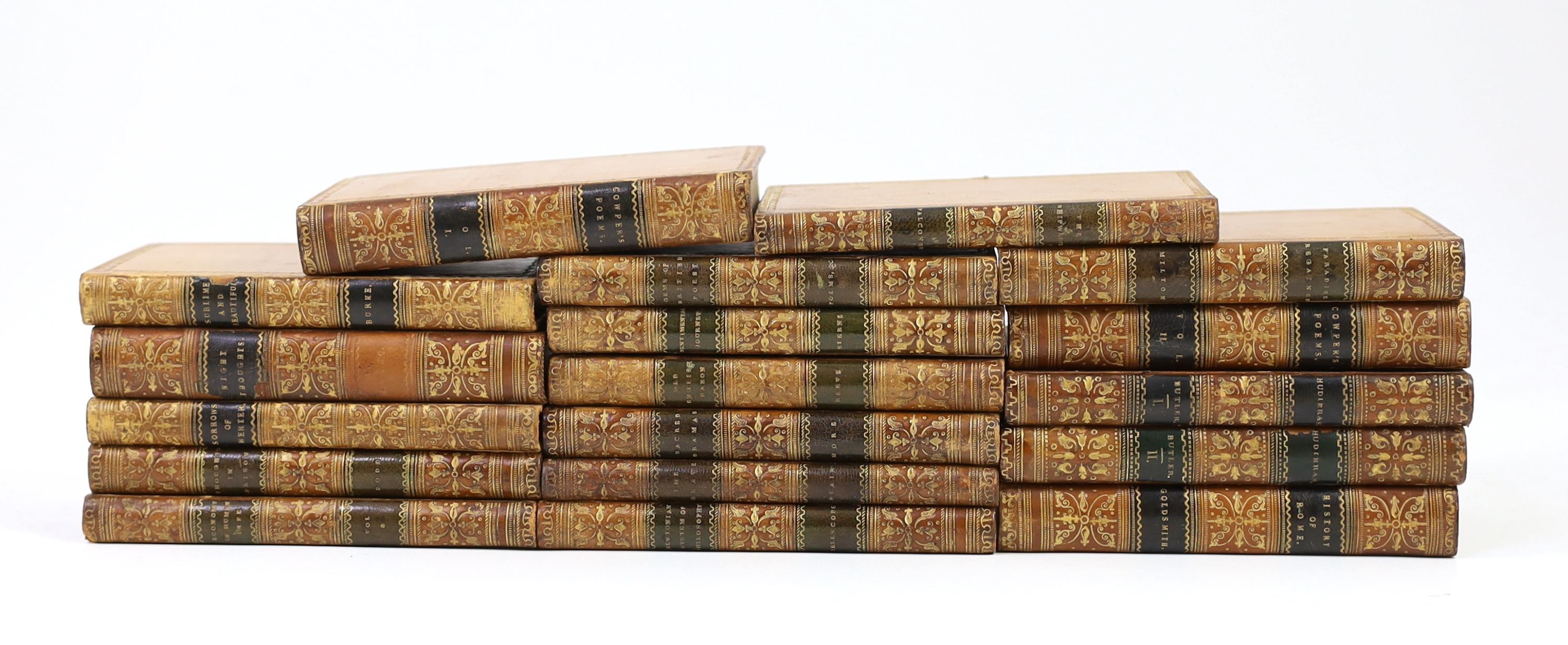 Chiswick Press - 19 Works - Classics, including Cowper, William - Poems, 2 vols, 1821; Butler, Samuel - Hudibras, 2 vols, 1818; Goldsmith, Oliver - The History of Rome, 1826; Falconer, William - The Shipwreck, nd; Milton